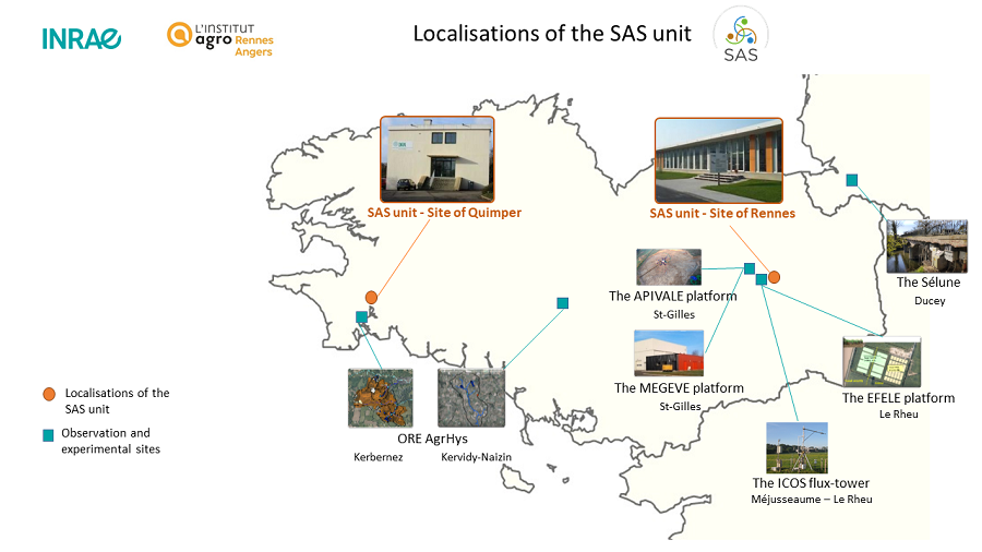 the localisations and experimental sites of SAS unit